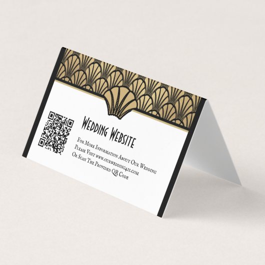 Gold Black Art Deco QR Code Website Hochzeit Visitenkarten (Vorderseite)