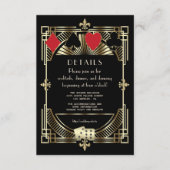 Gold Black Art Deco Roaring 20er Hochzeitsempfang Begleitkarte (Vorderseite)