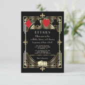 Gold Black Art Deco Roaring 20er Hochzeitsempfang Begleitkarte (Stehend Vorderseite)