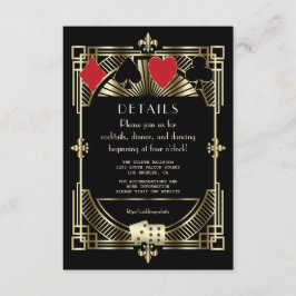 Gold Black Art Deco Roaring 20er Hochzeitsempfang Begleitkarte