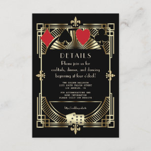 Gold Black Art Deco Roaring 20er Hochzeitsempfang Begleitkarte