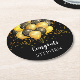 Gold Black Balloon Rentirement Partry Sugar Cookie Runder Pappuntersetzer