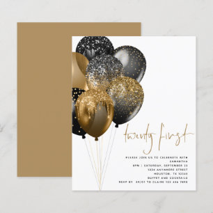Gold Black Balloons 21. Party Einladung