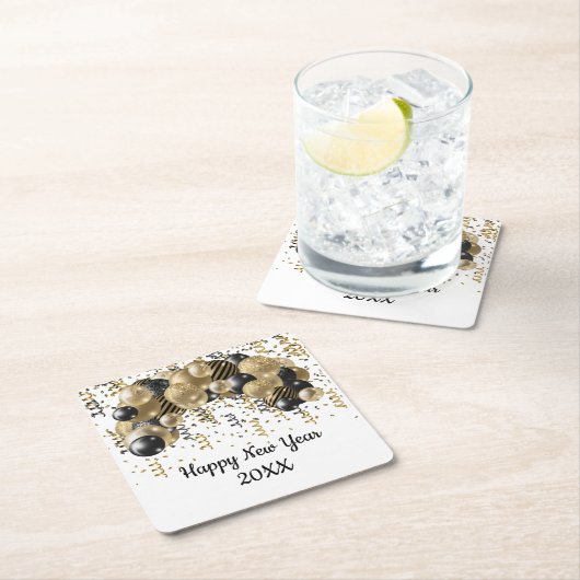 Gold Black Balloons Confetti Silvester Party Rechteckiger Pappuntersetzer (Vor Ort)