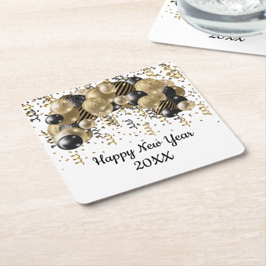 Gold Black Balloons Confetti Silvester Party Rechteckiger Pappuntersetzer (angewinkelt)
