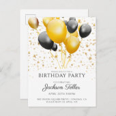 Gold Black Balloons Geburtstagsparty Einladung (Vorne/Hinten)