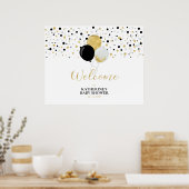 Gold & Black Balloons Moderne Babydusche Willkomme Poster (Küche)