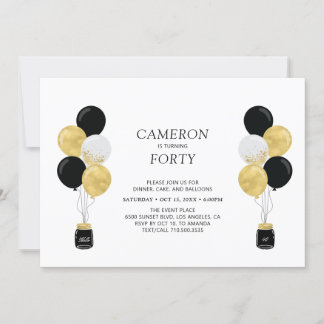 Gold & Black Balloons Moderne Erwachsene Geburtsta Einladung