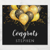 Gold Black Balloons Schaumweinetikett (Einzelnes Label)
