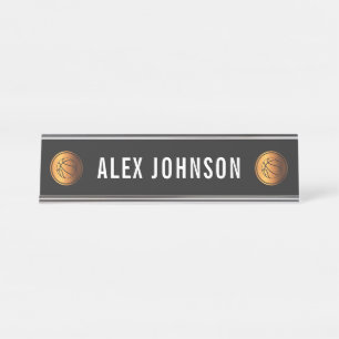 Gold & Black Basketball Ball Icon Coach Custom Fun Schreibtischnamensplakette