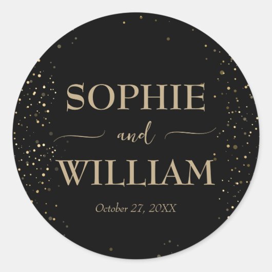 Gold & Black Beautiful Elegante Hochzeit Runder Aufkleber (Vorderseite)