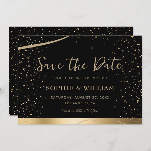 Gold & Black Beautiful Elegante Hochzeit Save The Date (Vorne/Hinten)