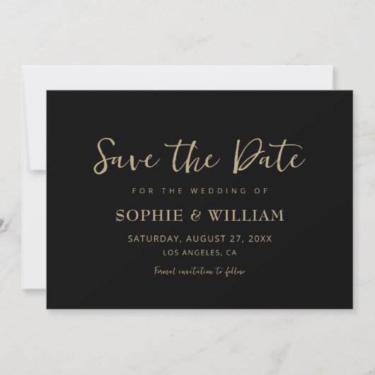 Gold & Black Beautiful Elegante Hochzeit Save The Date (Vorderseite)