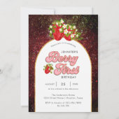 Gold Black Berry 1st Birthday Strawberry Glitzer Einladung (Rückseite)