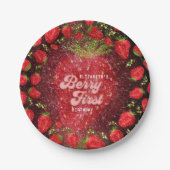 Gold Black Berry 1st Birthday Strawberry Glitzer Pappteller (Vorderseite)