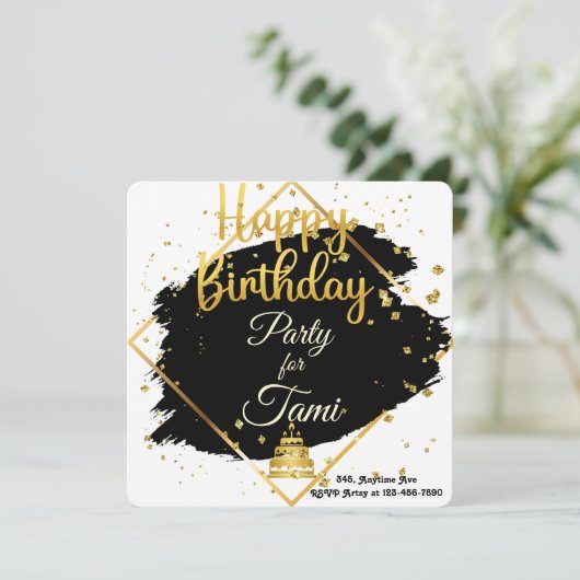 Gold & Black Birthday (Stehend Vorderseite)