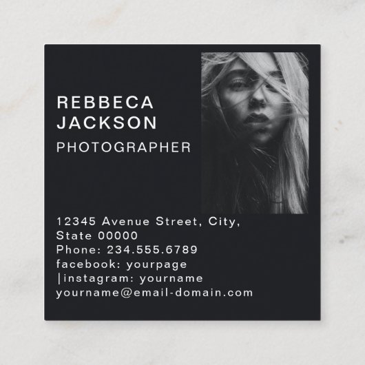 Gold Black Bold Script 2 Foto Minimaler QR Code Quadratische Visitenkarte (Rückseite)