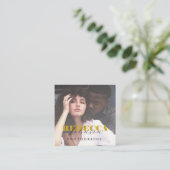 Gold Black Bold Script 2 Foto Minimaler QR Code Quadratische Visitenkarte (Stehend Vorderseite)