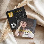 Gold Black Bold Script 2 Foto Minimaler QR Code Quadratische Visitenkarte