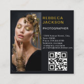 Gold Black Bold Script 2 Foto Minimaler QR Code Quadratische Visitenkarte (Rückseite)