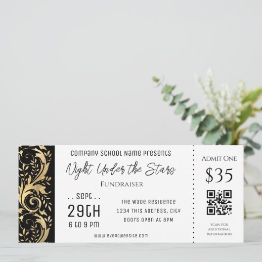 Gold Black Border Company School Event Ticket Einladung (Stehend Vorderseite)