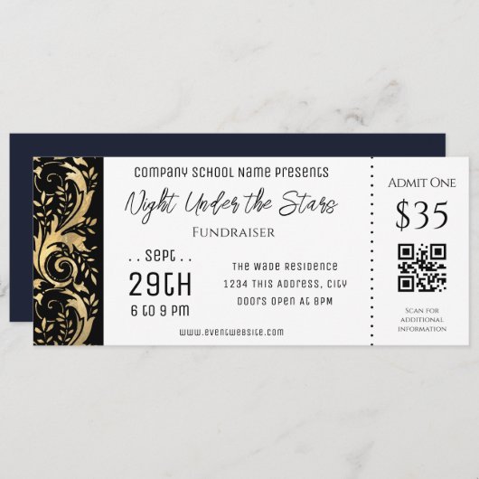 Gold Black Border Company School Event Ticket Einladung (Vorne/Hinten)