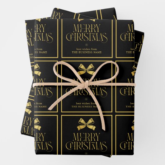 Gold & Black Bow Business Company Name Weihnachten Geschenkpapier Set (Beispiel)