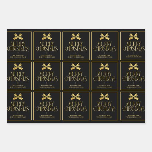 Gold & Black Bow Business Company Name Weihnachten Geschenkpapier Set (Vorderseite)
