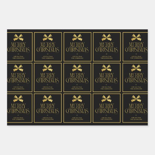 Gold & Black Bow Kundenname Weihnachten Geschenkpapier Set (Vorderseite 2)