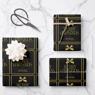 Gold & Black Bow Kundenname Weihnachten Geschenkpapier Set