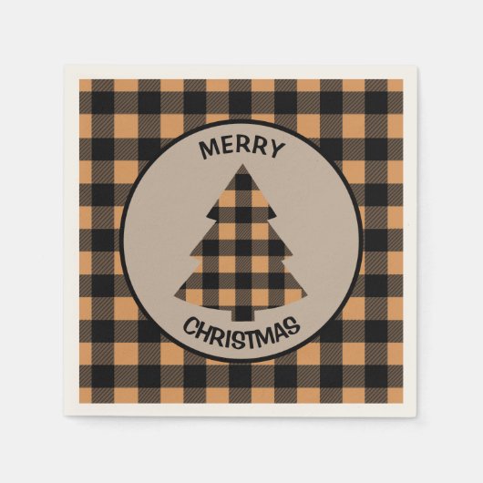 Gold Black Buffalo Karierter Weihnachtsbaum Serviette (Vorderseite)