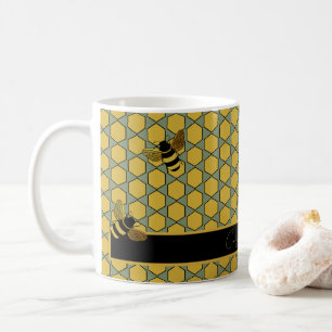 GOLD BLACK BUMBLE BIENEN AUF DEM GREEN HONEYCOMB P KAFFEETASSE