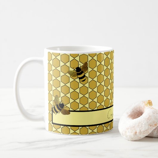 GOLD BLACK BUMBLE BIENEN BUTTER YELLOW HONEYCOMB KAFFEETASSE (Mit Donut)
