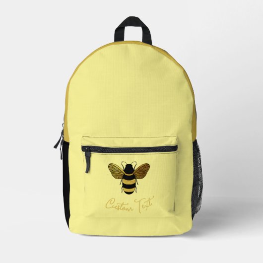 GOLD BLACK BUMBLEBEE CALLIGRAPHY TEXT SHINY BEE BEDRUCKTER RUCKSACK (Vorderseite)