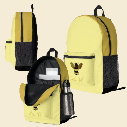 GOLD BLACK BUMBLEBEE CALLIGRAPHY TEXT SHINY BEE BEDRUCKTER RUCKSACK