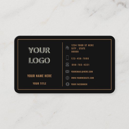 Gold Black Business Card Ihre Logotextinformatione Visitenkarte (Vorderseite)
