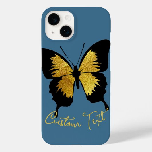 GOLD BLACK BUTTERFLY CUSTOM SCRIPT TEXT DENIM BLUE Case-Mate iPhone HÜLLE (Rückseite)