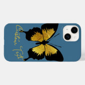 GOLD BLACK BUTTERFLY CUSTOM SCRIPT TEXT DENIM BLUE Case-Mate iPhone HÜLLE (Rückseite (Horizontal))