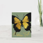 GOLD BLACK BUTTERFLY CUSTOM SCRIPT TEXT SAGE GREEN KARTE (Vorderseite)