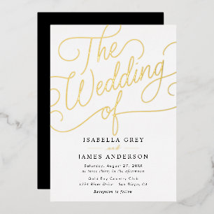 Gold Black Calligraphy Script Wedding Folieneinladung