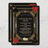 Gold Black Casino Vegas Gatsby Silvester Einladung (Vorne/Hinten)