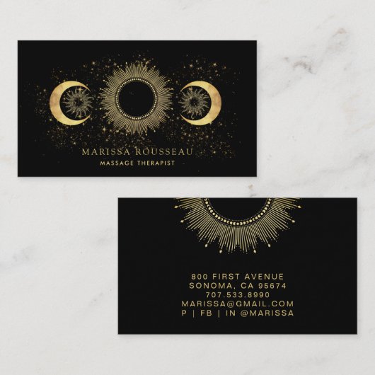 Gold Black Celestial Massage Therapist Visitenkarte (Vorne/Hinten)
