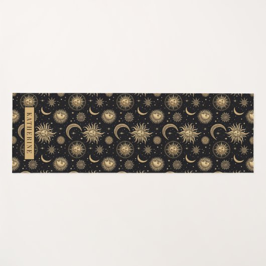 Gold Black Celestial Sun Moon Star Übung Yogamatte (Vorderseite (Horizontal))
