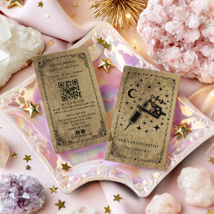 Gold Black Celestial Tarot Tattoo Künstler QR Visitenkarte