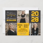 Gold & Black Chalkboard 3 Foto Abschluss Einladung (Vorderseite)