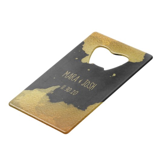 *~* Gold & Black Chalkboard Wedding Barkeeper Geldbeutel Flaschenöffner (Rückseite Schrägansicht)