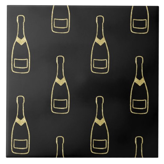 Gold Black Champagne Flaschen Fliese (Vorderseite)