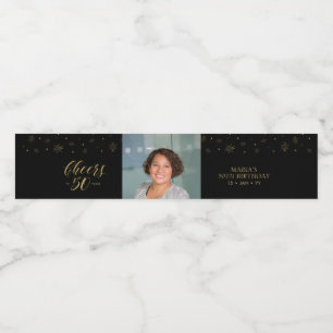 Gold & Black Cheers 50 Jahre, 50. Geburtstagsparty Wasserflaschenetikett