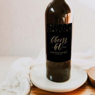 Gold & Black Cheers 60. Geburtstagsfeier Weinetikett