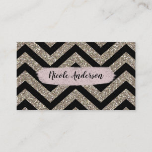 Gold Black Chevron Rosa Glitter Moderne Pinsel Gla Visitenkarte